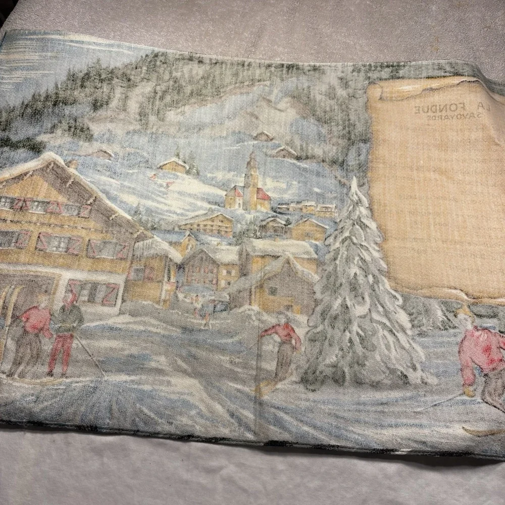 Vintage Winter Snow Mountains Scene French Tapestry Wall Decor 18x26